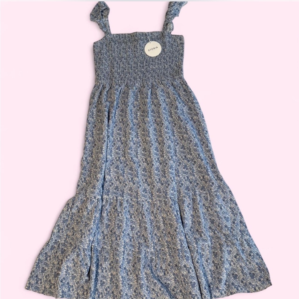 Storia blue maxi floral summer dress cottagecore size L